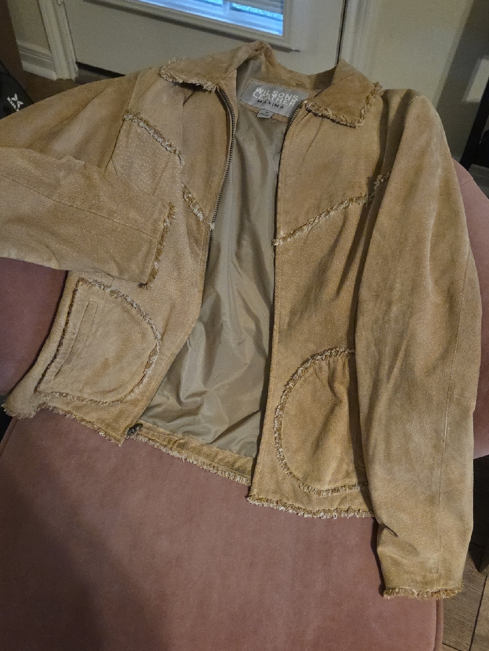 Wilsons Leather Suede Fringe Trim Jacket in Light Brown